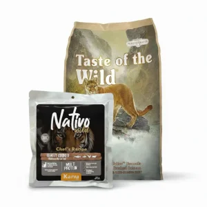Alimento Húmedo Nativo Wild Chef’s Recipe Multi Protein Kanu Pet para Gatos + Alimento Seco Taste of the Wild Trucha y Salmon Ahumado para Gato